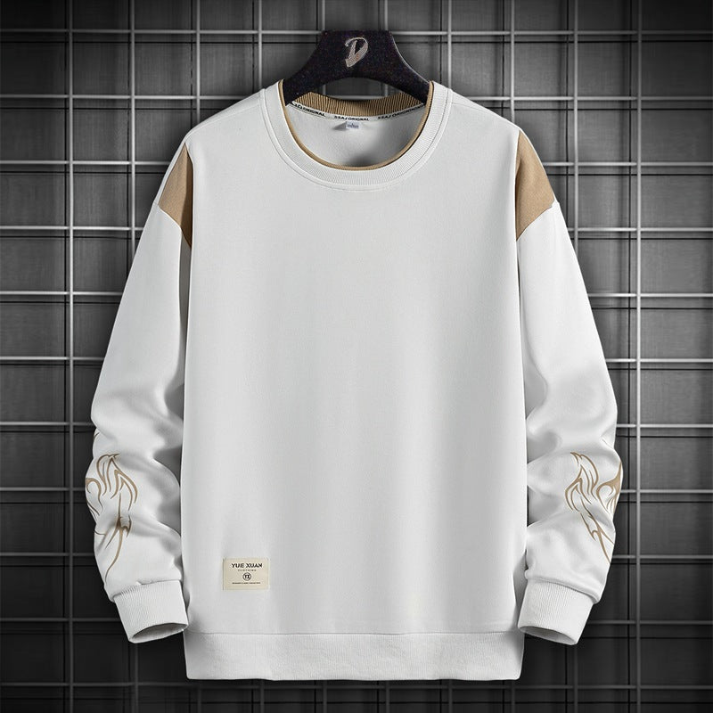 Spring and Autumn New Double Fake Two-piece Cotton Crewneck Sweaters Men's Street Fashion Long Sleeve Sweaters Cross-border Foreign Trade