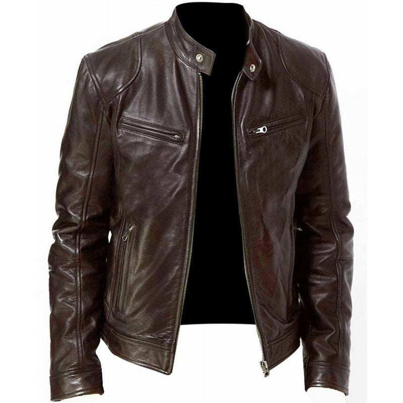 Foreign Trade European and American Men's Leather Jackets for Men and Teenagers Stand-Up Collar Punk Men's Motorcycle Leather Jackets Wholesale