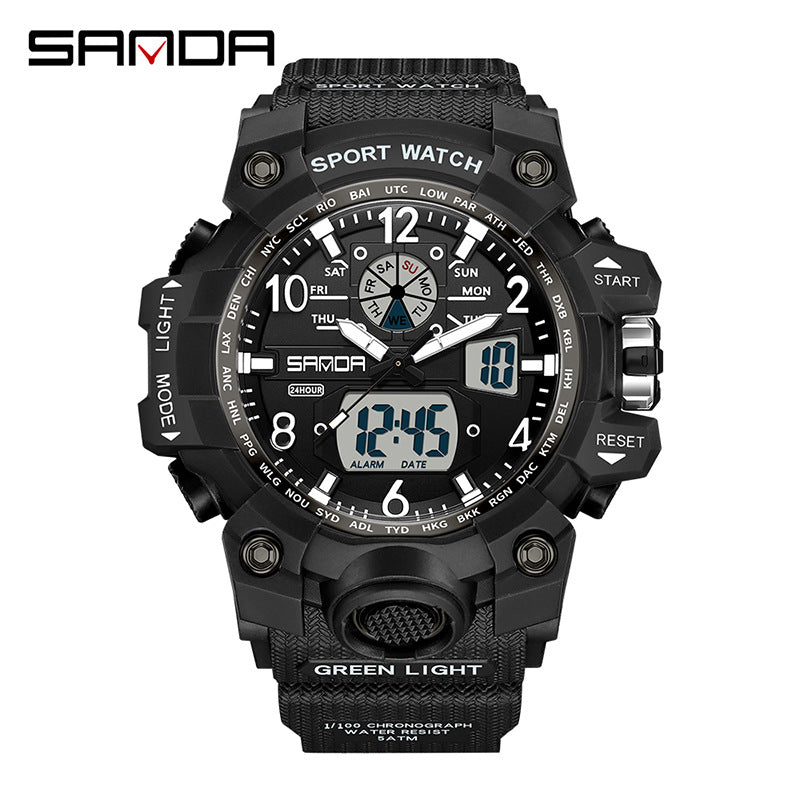 Sanda Hot-Selling Watch Korean Version Student Party Multi-Functional Waterproof Alarm Clock Electronic Watch Cool Dual Display Luminous Sports Watch