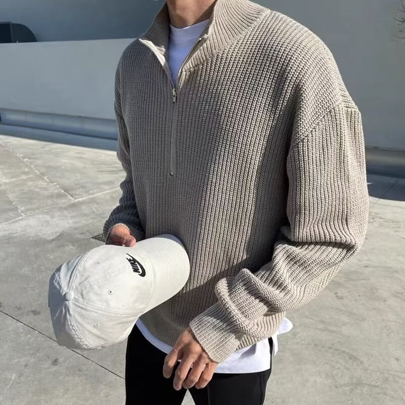 Autumn and Winter Casual Loose-Fitting Regular Half-Turtleneck Zipper Knitwear Men's American-Style Long-Sleeved Knitwear Solid Color Knitwear