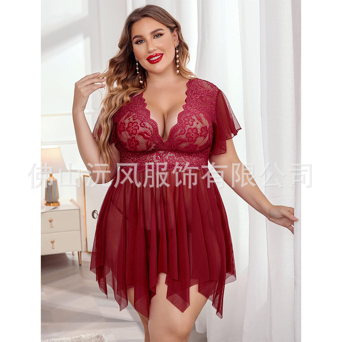 Europe and the United States cross-border plus size perspective sexy pajamas nightgown home sexy skirt two-piece body-shaping underwear wholesale