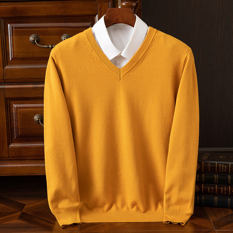 Men's Sweater Autumn/Winter V-Neck Knitted Loose Plus Size Cross-Border Sweater Men's Warm Knitted Base Layer