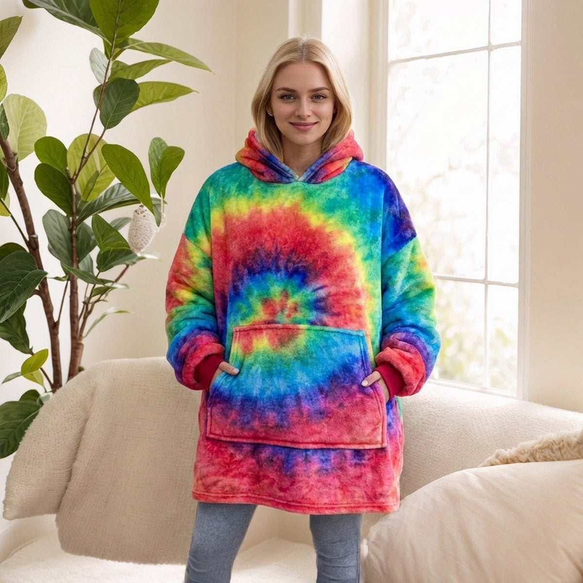 2021 Winter Fleece-Lined Thickened Navy Blue and Dark Gray Zip-Up Lazy Blanket Long-Sleeve Casual Flannel Hoodie