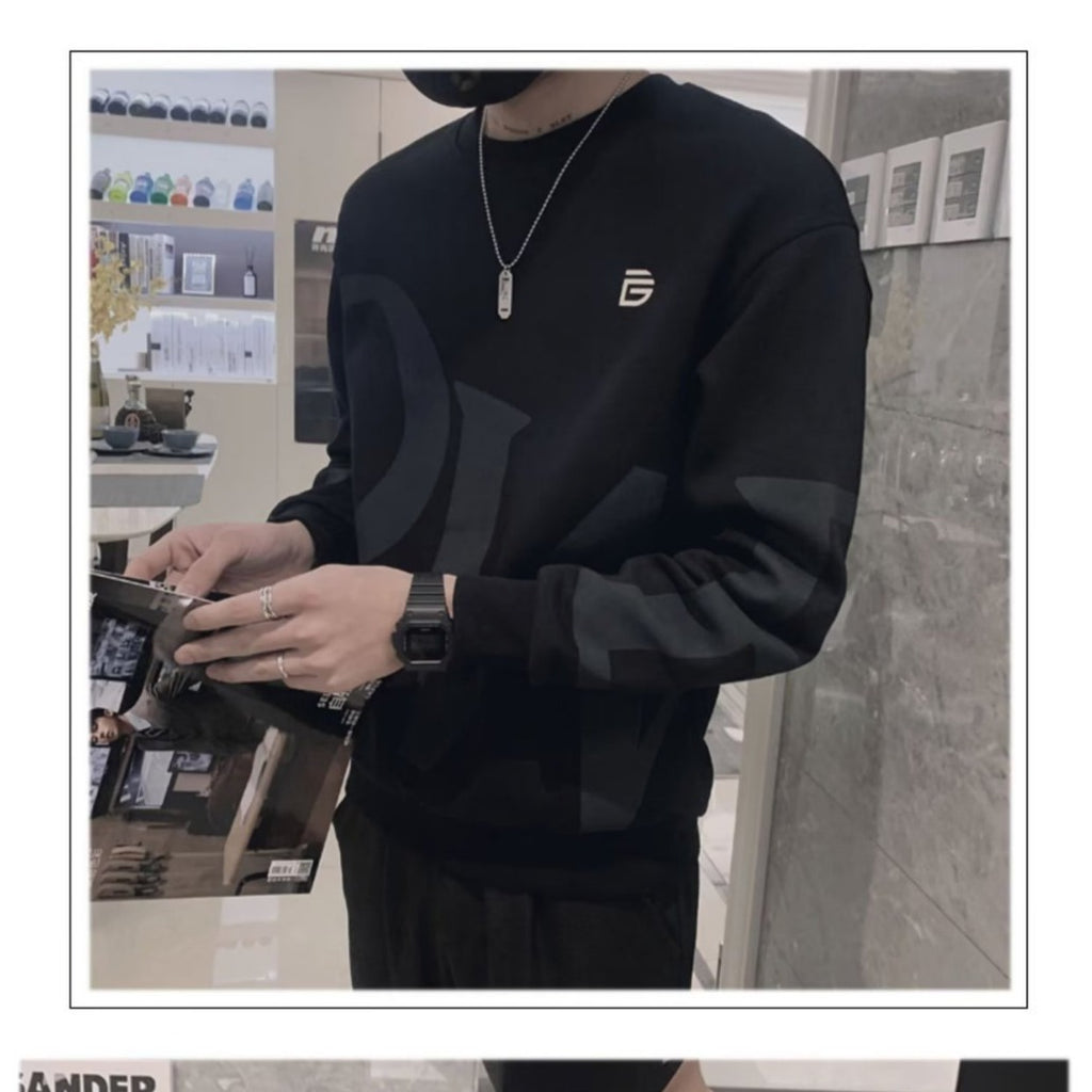 Autumn men's sweater stitching trend loose long sleeve top lazy style Harajuku style bf port fashion fleece-lined