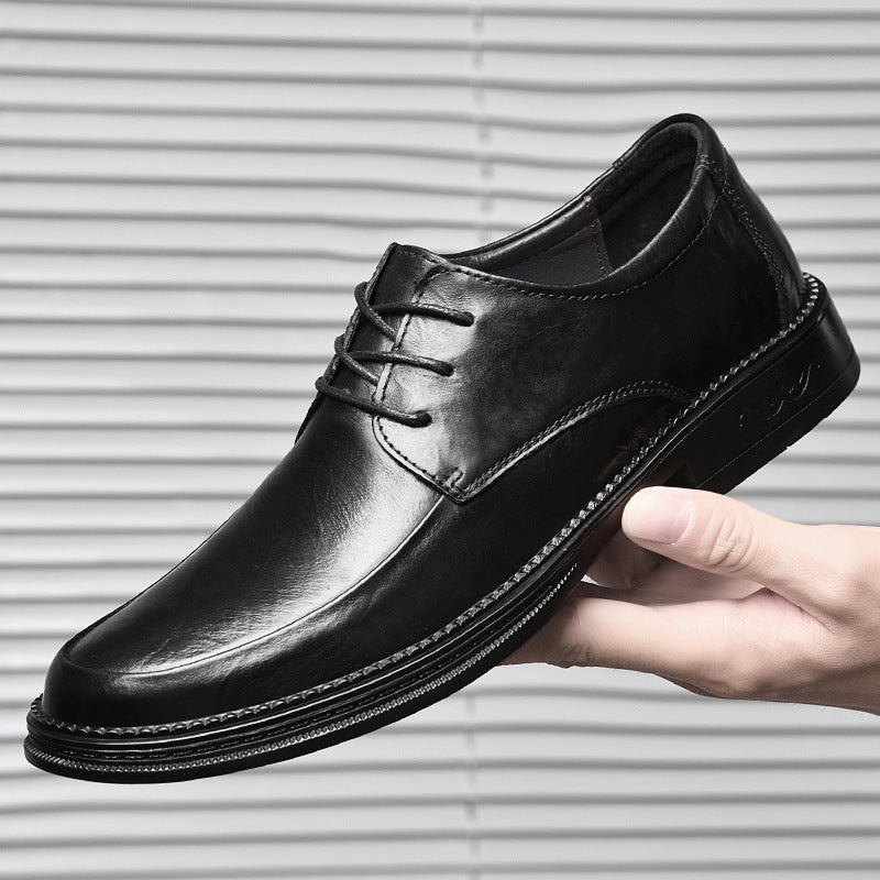 Leather shoes men's business formal wear genuine leather new men's casual British black trendy low-top bridegroom wedding shoes