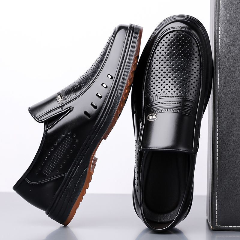 Real Men's Summer Sandals, Men's Shoes, Tendon Soles, Lightweight Casual Hollow Sandals, Non-Slip Middle-Aged and Elderly Dad's Clogs