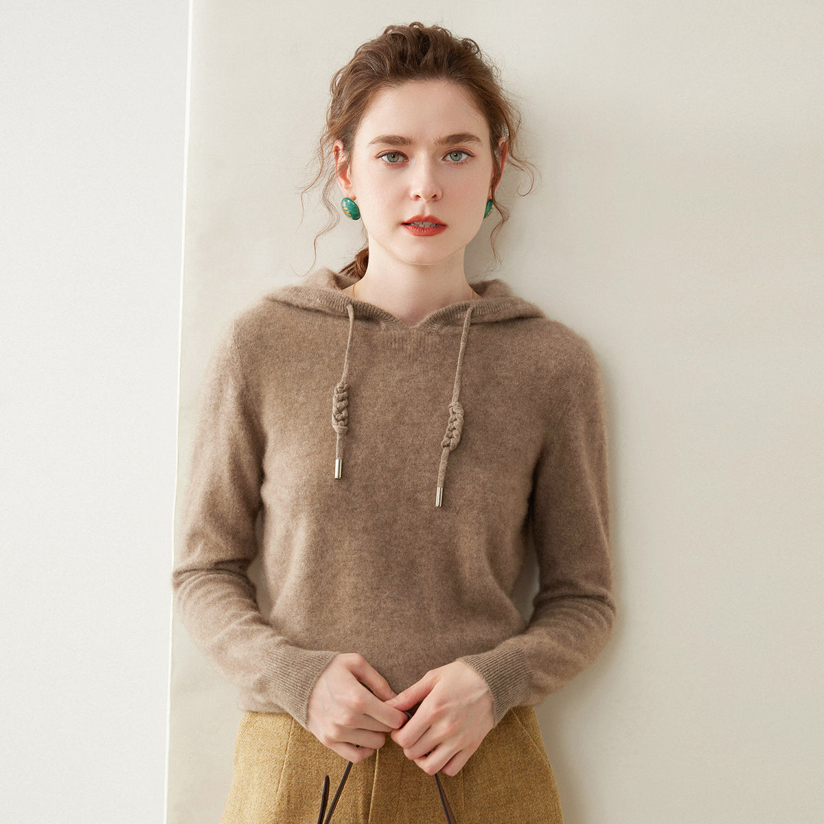 Light Luxury Solid Color 100% Pure Cashmere Hoodie for Women, Versatile for Commuting, Loose Knit Base Hoodie, Loose Fit