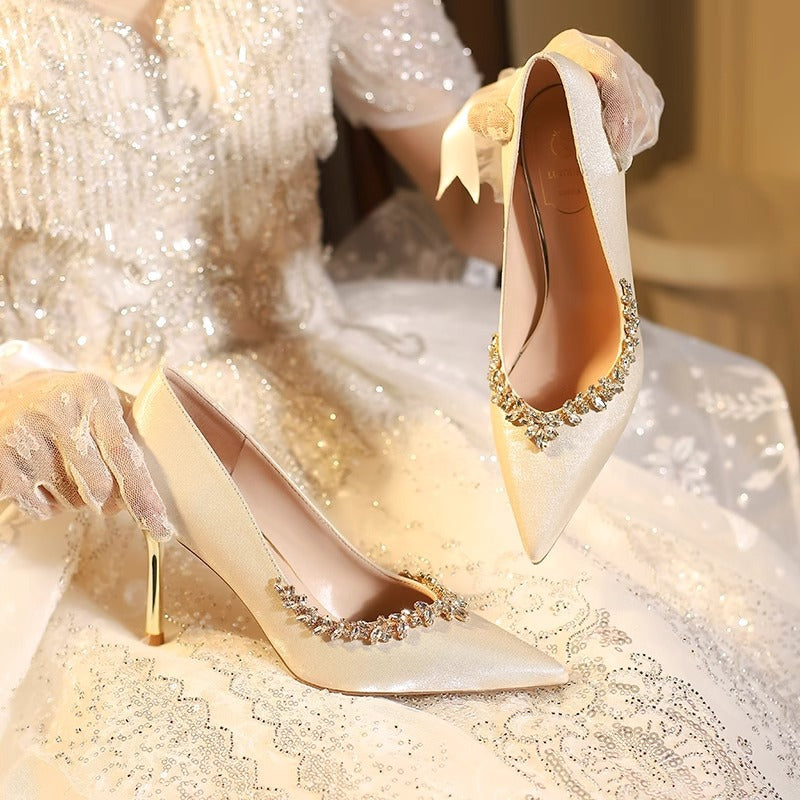 Beautiful Wedding Shoes for Women 2026 New Style Main Wedding Dress Xiuhe Dual-Wear Bridal Shoes French Style Stiletto Heel Rhinestone Pointed Toe High Heels