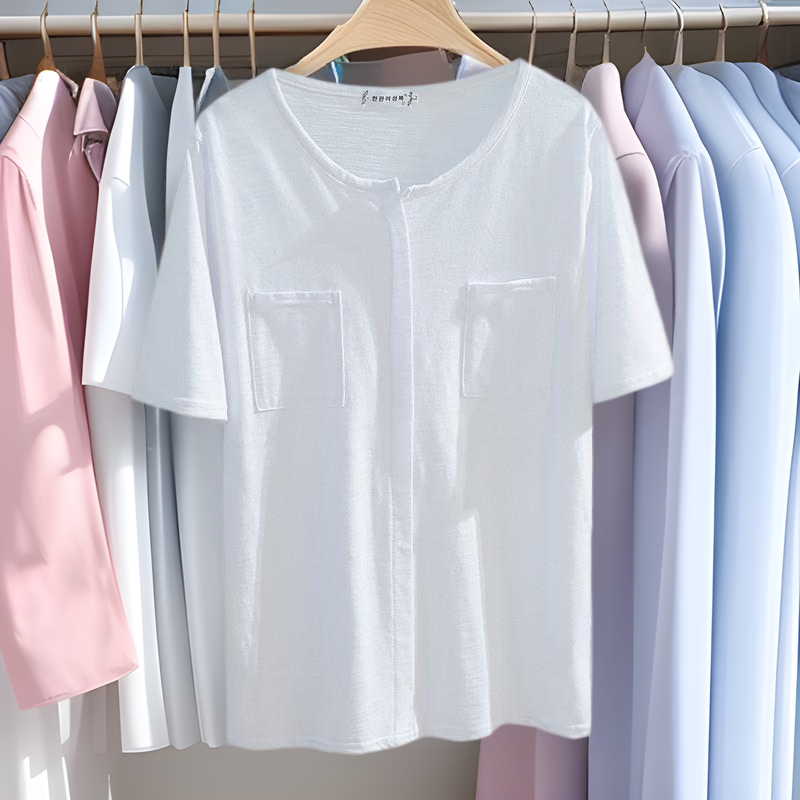 Short-Sleeved T-Shirt for Women in Summer Ins Style Bamboo Cotton Korean Style Cotton V-Neck Loose White Top Bottoming Shirt for Women Versatile