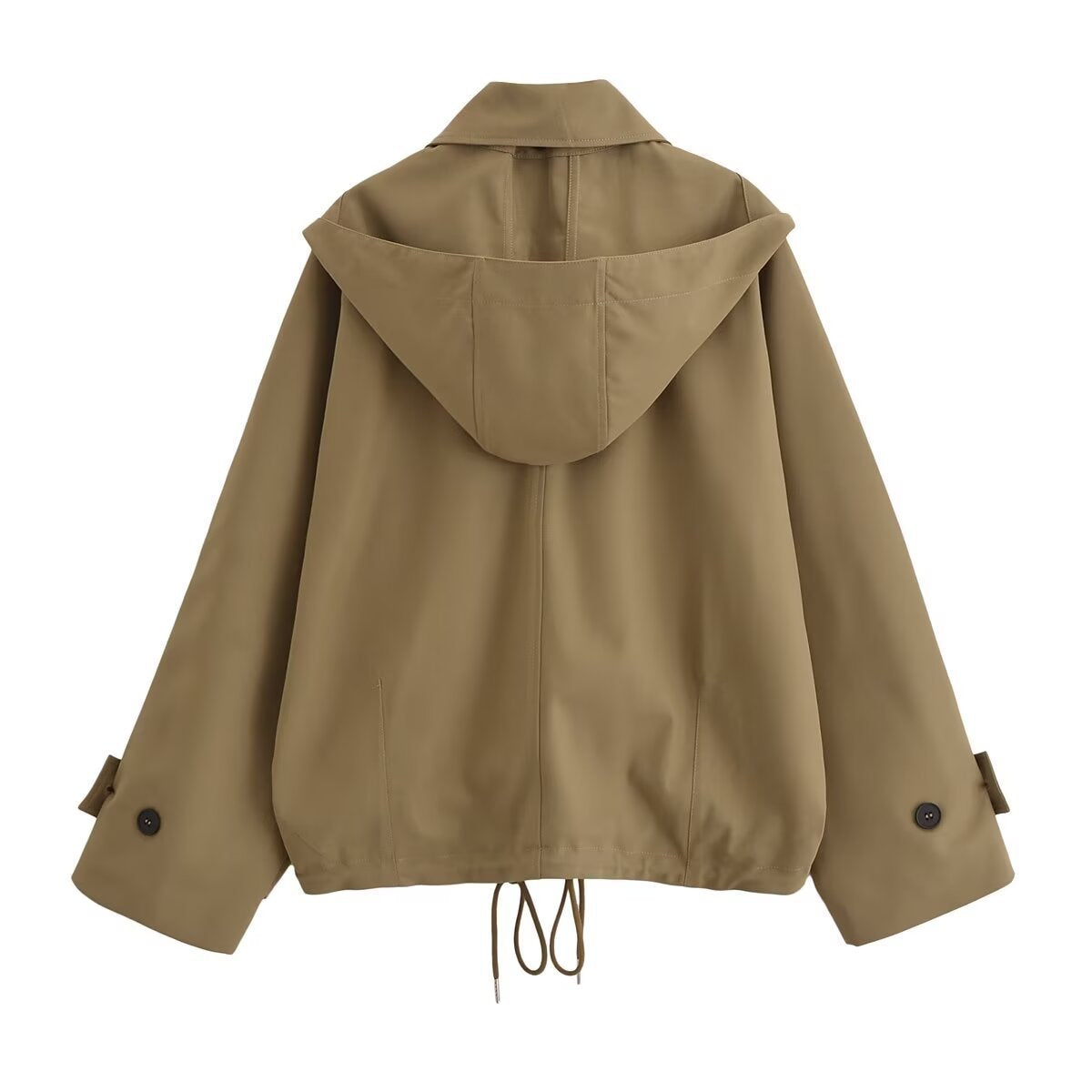 European and American Autumn New Women's Hooded Long-sleeved Casual Loose Trip Belt Windbreaker Jacket Short Coat 0155241