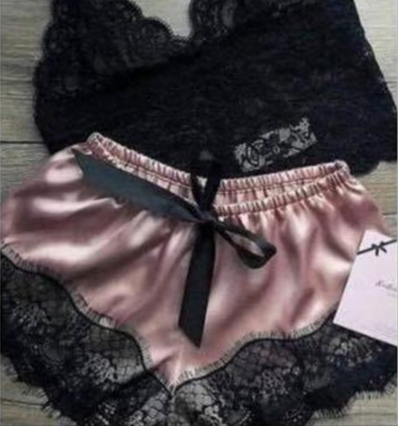 Summer Women's Silk Sling Princess Pajamas Sexy Temptation Two-piece Underwear Nightwear Home Clothes