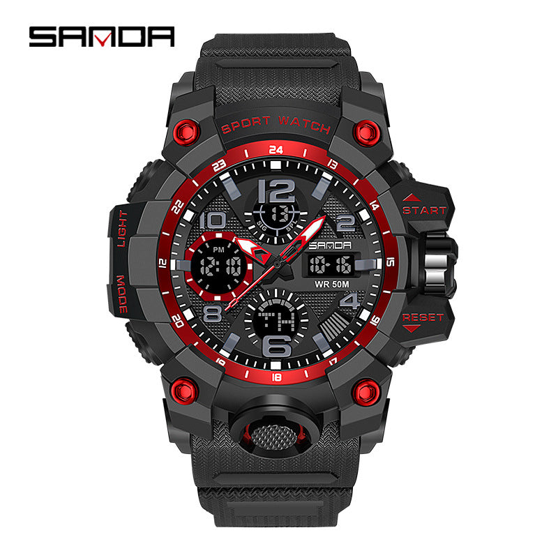 Sanda Hot-Selling Watch Korean Version Student Party Multi-Functional Waterproof Alarm Clock Electronic Watch Cool Dual Display Luminous Sports Watch