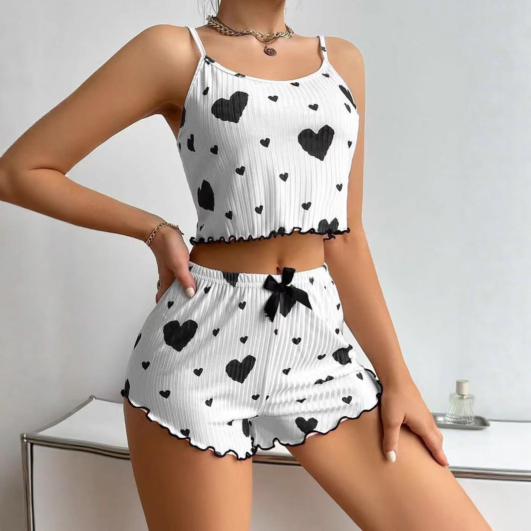 New Cross-Border Women's Heart Pajamas Two-Piece Set Hot Style Pajamas Two-Piece Set Sexy Slim Women's Pajamas