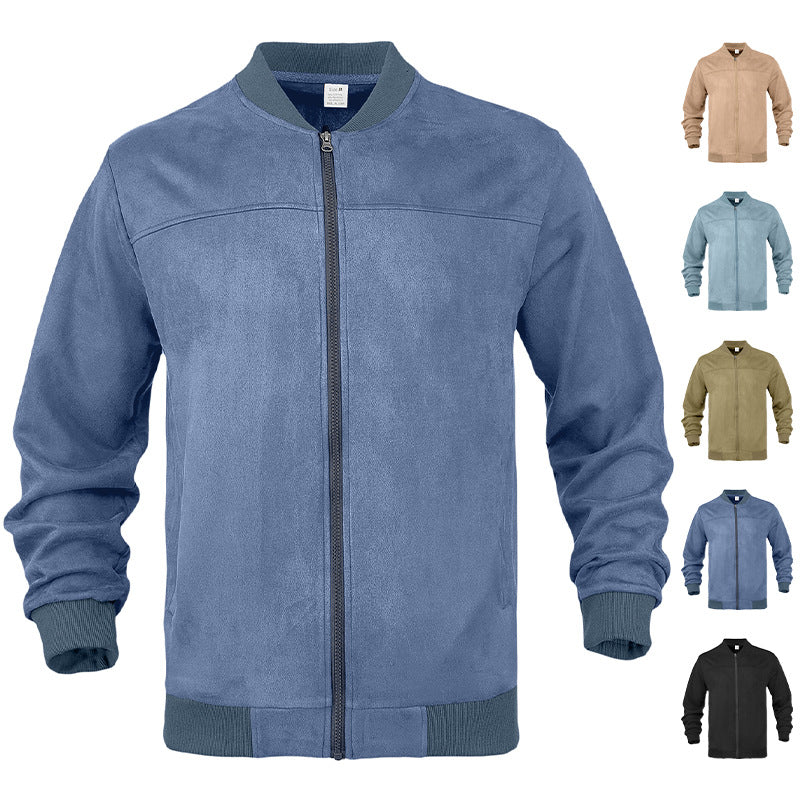 Cross-Border European and American Men's / women's Suede Solid Color Casual Sports Stand Collar Zipper Jacket Plus Size Long Sleeve Cardigan