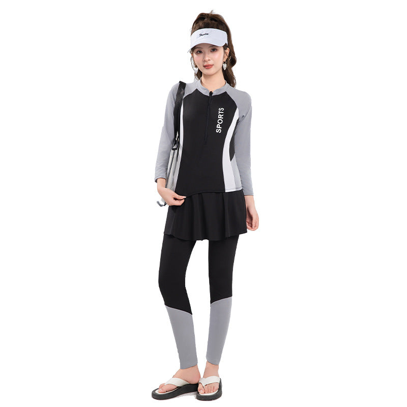 Summer 2025 Swimwear Women's Hot Spring New Swimwear Three-piece Set Conservative Split Long Sleeve Trousers Surf Snorkeling