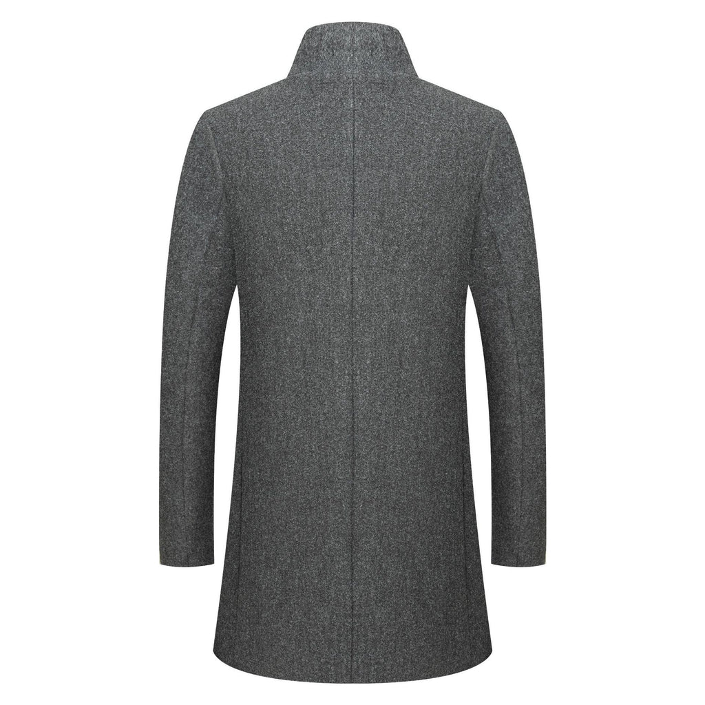 Foreign Trade Autumn and Winter New Men's Clothing Men's Stand Collar Mid-Length Woolen Outwear Pure Color Youth Casual Windbreaker Jacket Trendy