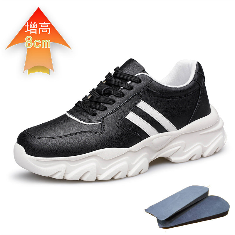 Men's Shoes Inner Height Increase 6/8 Sports Casual Shoes Spring Low-top Cowhide Face Thick-soled Running Small White Sneakers