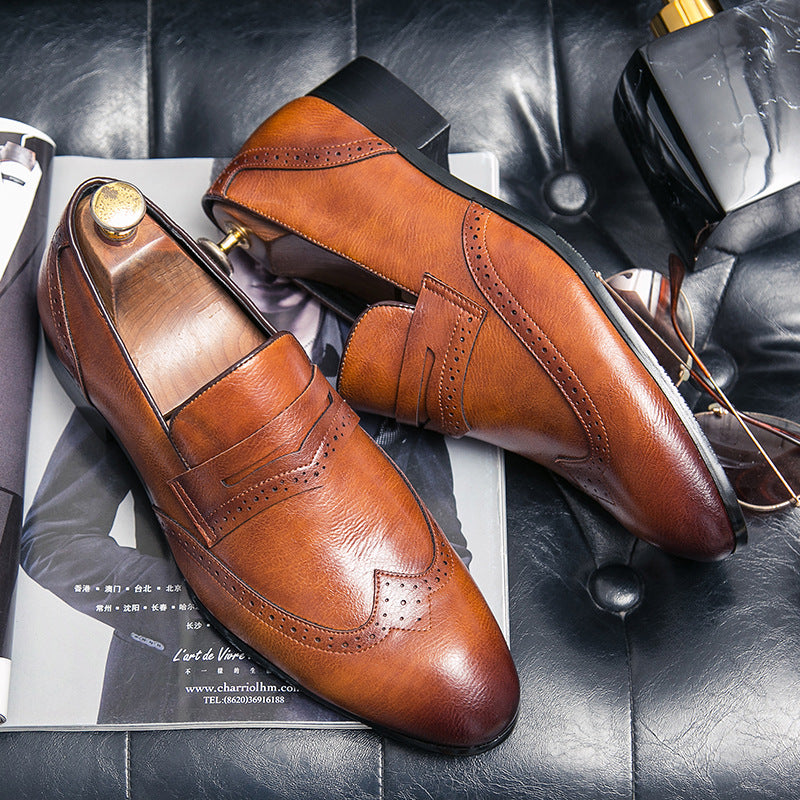 Men's Loafers Cross-Border Large Size New Business Leather Shoes Fashionable Men's Retro Carved Pointed Shoes Dropshipping