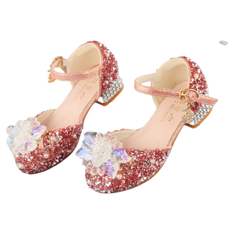 Cinderella Crystal Shoes Silver Model 4 Years Old Party 5 Princess Shoes 6 Little Girl Leather Shoes Children's High Heels 7 Sweet