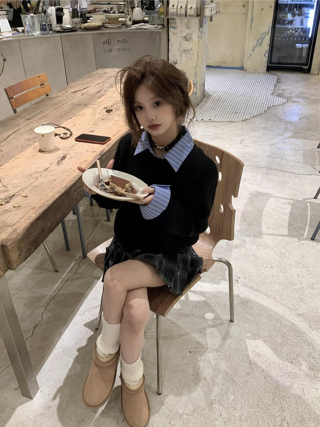 Fake Two-piece Detachable Shirt Collar Sweater Women's Autumn and Winter Small Black Lazy High-end Sweater Top