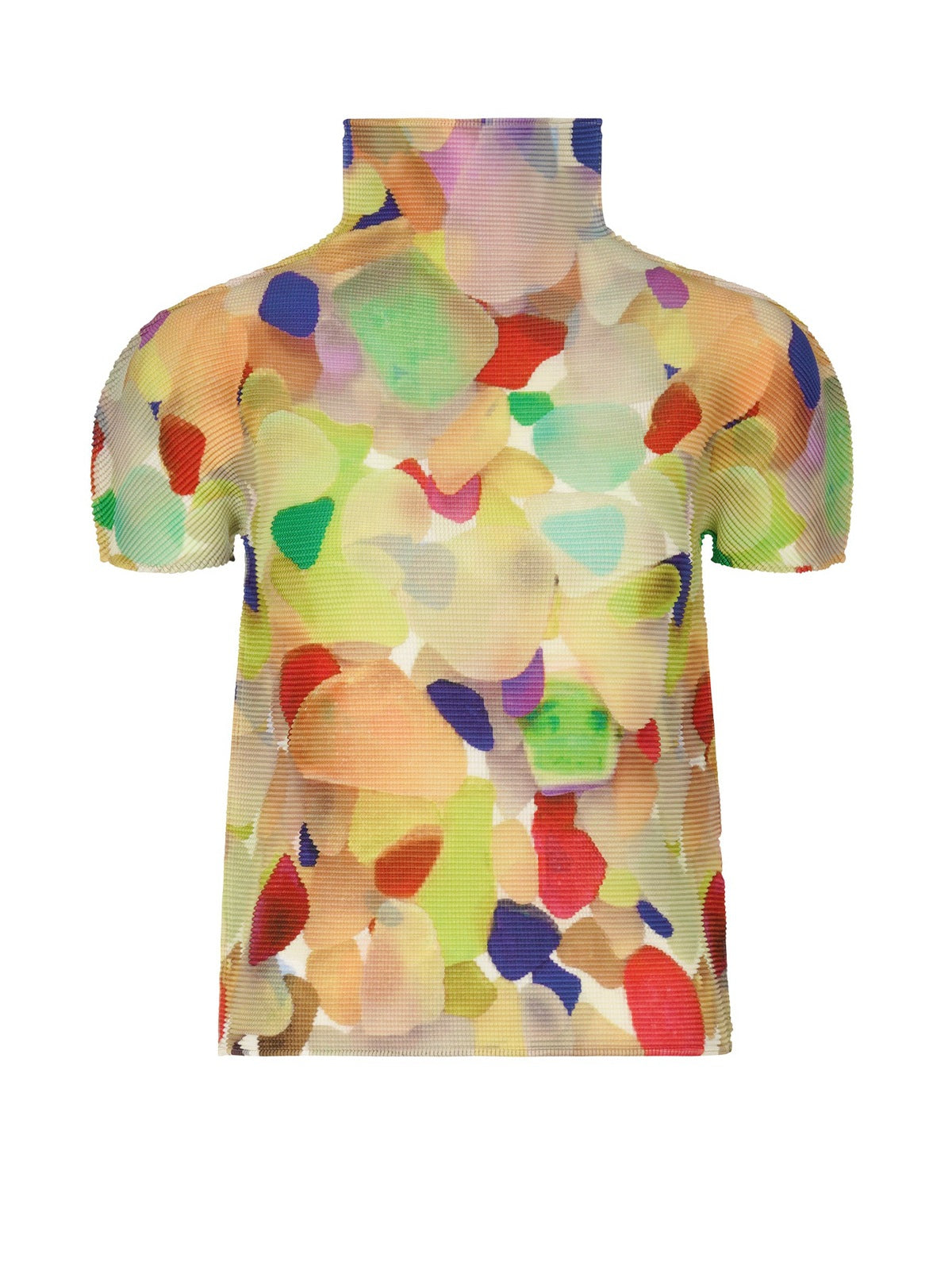 Miyake Design Niche Tops for Women Summer Thin Round Neck Slimming Look Pleated Printed Short-Sleeved T-Shirts for Women
