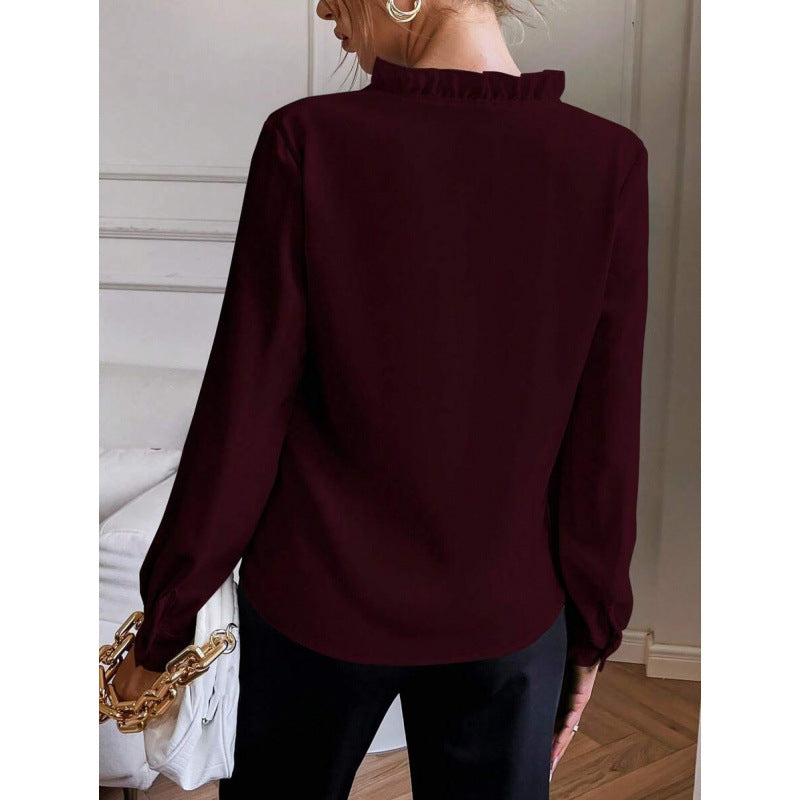 Cross-Border Export New Dropshipping Aliexpress Blouses V Neck Shirt Long-Sleeved Tops