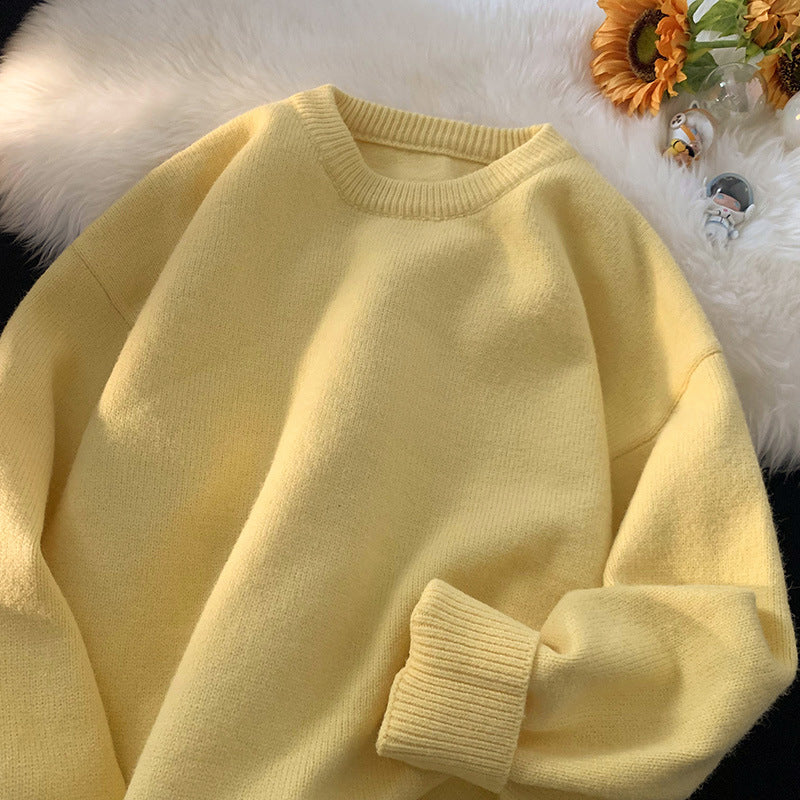 Sweater Men's Autumn and Winter Lazy Style American Style Retro High-end Sense Loose Casual Solid Color Pullover Base Knitted Sweater