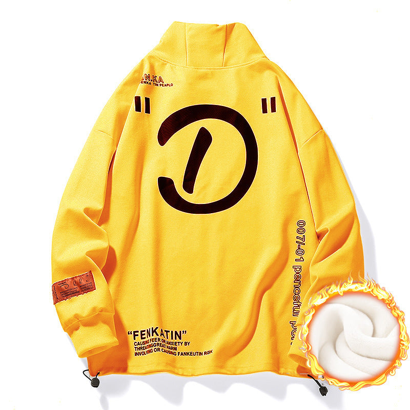Sweatshirt 2023 Autumn and Winter Fashion Fleece-Lined Thick Warm Turtleneck Top Casual Trendy Men's Clothing Brand