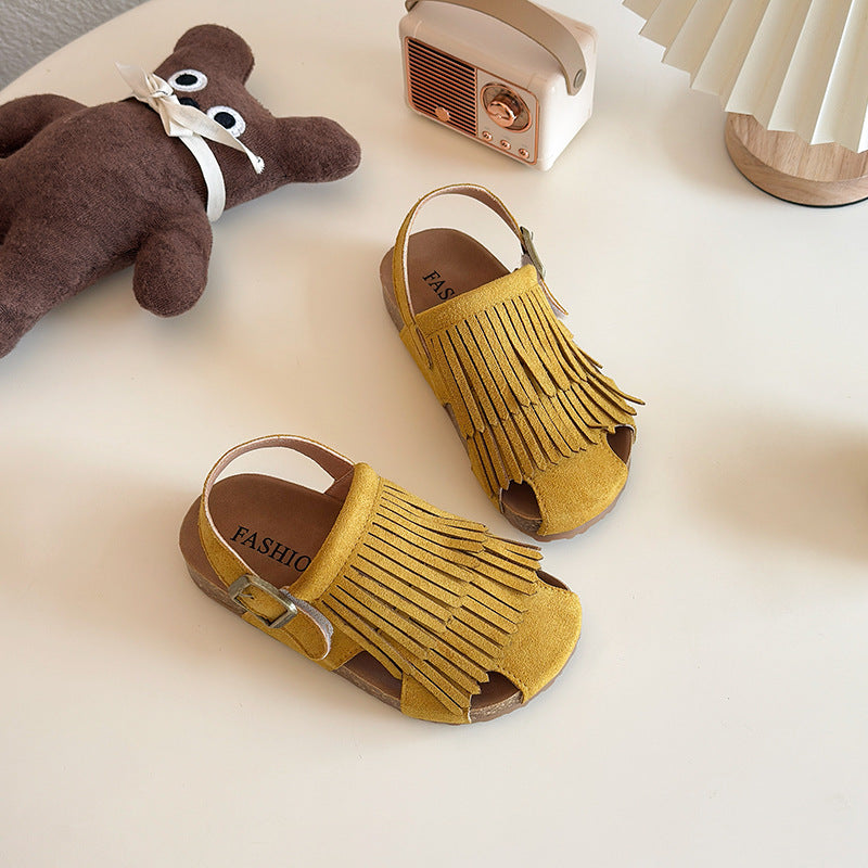 Korean Style Children's Sandals 2025 Summer New Boys and Girls Tassel Soft-soled Sandals Baby Toe Sandals