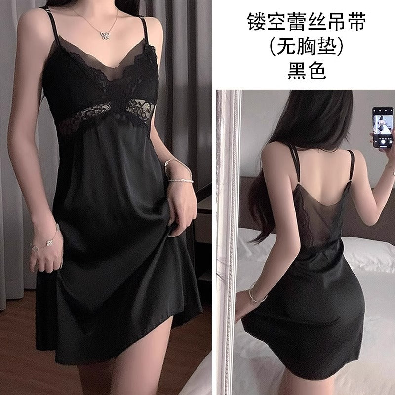 Sexy Pajamas for Women Pure Lust Style 2025 Spring and Summer New Mesh Lace with Breast Pad Suspender Nightgown Nightgown Set