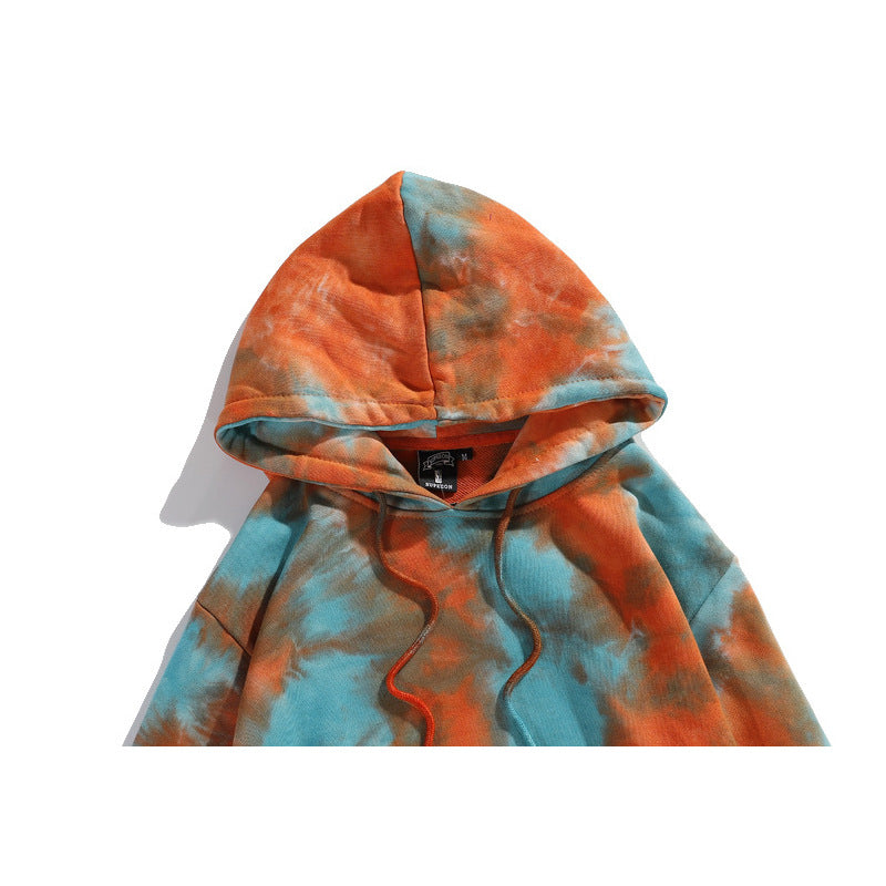 European and American Street Fashion Brand Couple's Loose-Fitting Hooded Sweatshirt, Unisex Long-Sleeve Tie-Dye Hoodie, Ins-Style Hip-Hop Jacket for Couples