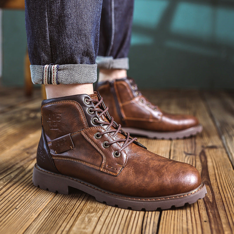 Ami Khaji Martin Boots American Style Retro plus size Workwear Boots Men's Fashionable High-top Motorcyclist Shoes Ankle Boots Paratrooper Boots