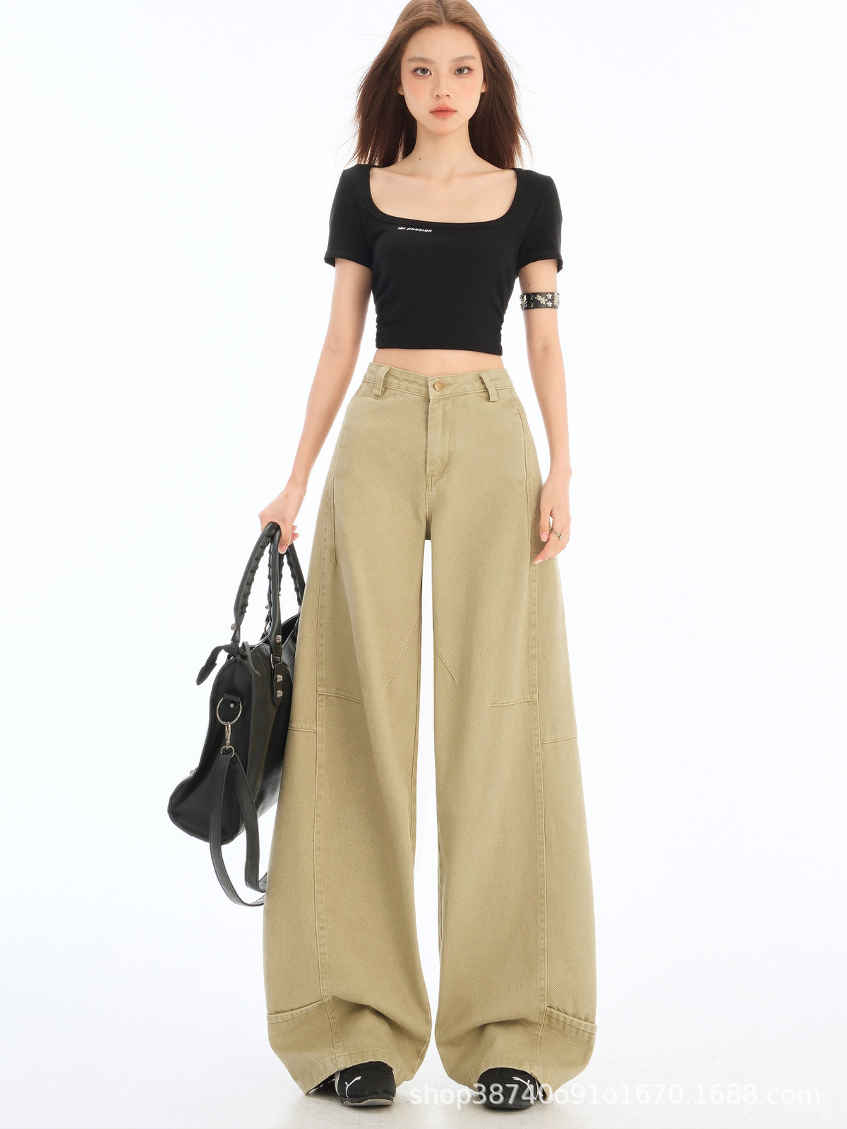 khaki Machete Tooling Jeans Women's 2025 New Spring High Waist Loose Sycamore Wide Leg Pants