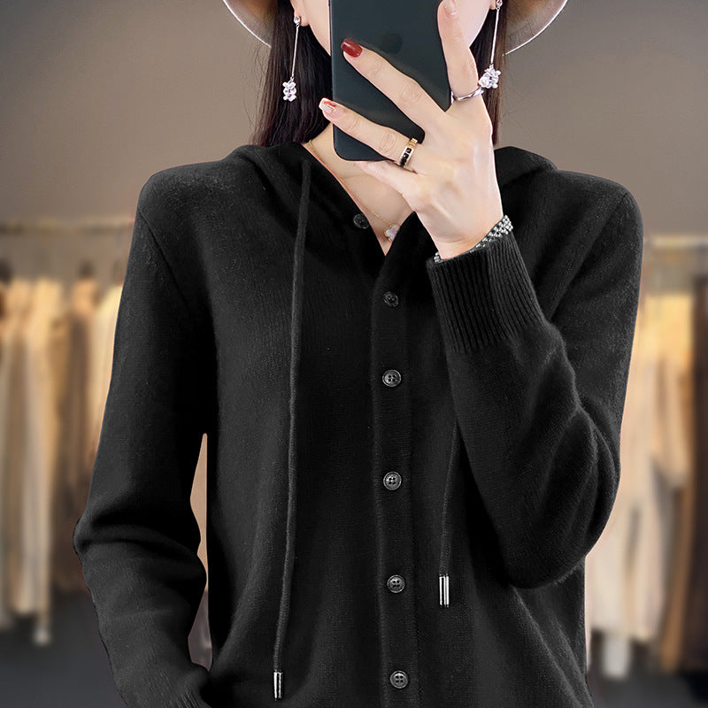 Autumn and winter New hooded cardigan long-sleeved women's hoodie Western style all-match sweater loose outer wear undershirt