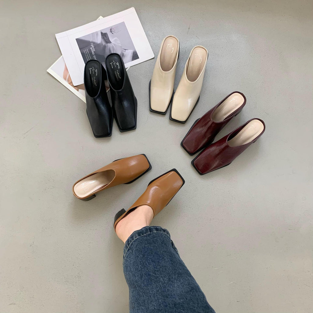 Niche Design Simple Slippers Korean Style Ladies High Heels 2025 Spring and Autumn New Distinctive Square Toe Fashion Single Shoes