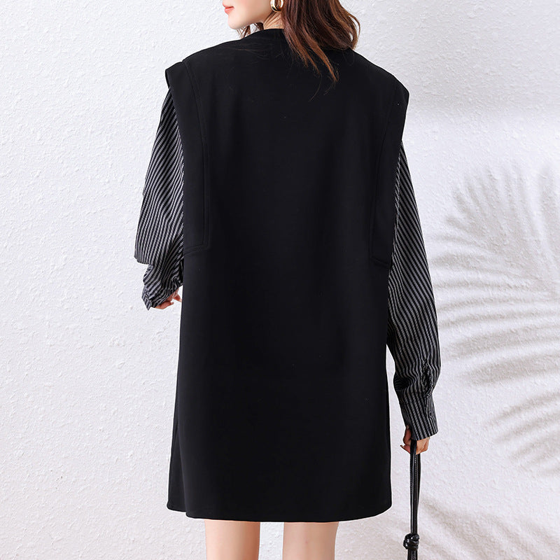 Fashionable Rhinestone Fake Two-Piece Sweatshirt for Women, Autumn European Style Plus Size Top, 2025 New Casual Women's Clothing