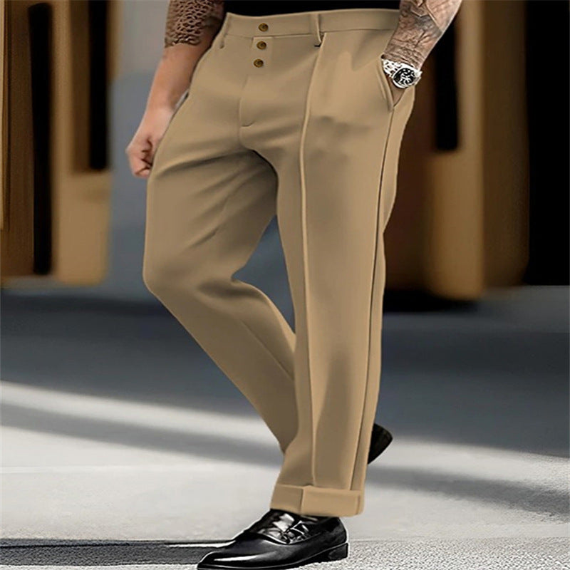 Men's Youth Formal Solid Color Fashion Button Daily Outdoor Straight Suit Pants