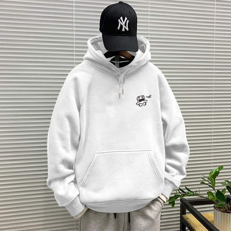 440g winter Yu wenle tide brand men's sweater men's hooded coat simple coat loose fleece-lined hoodie