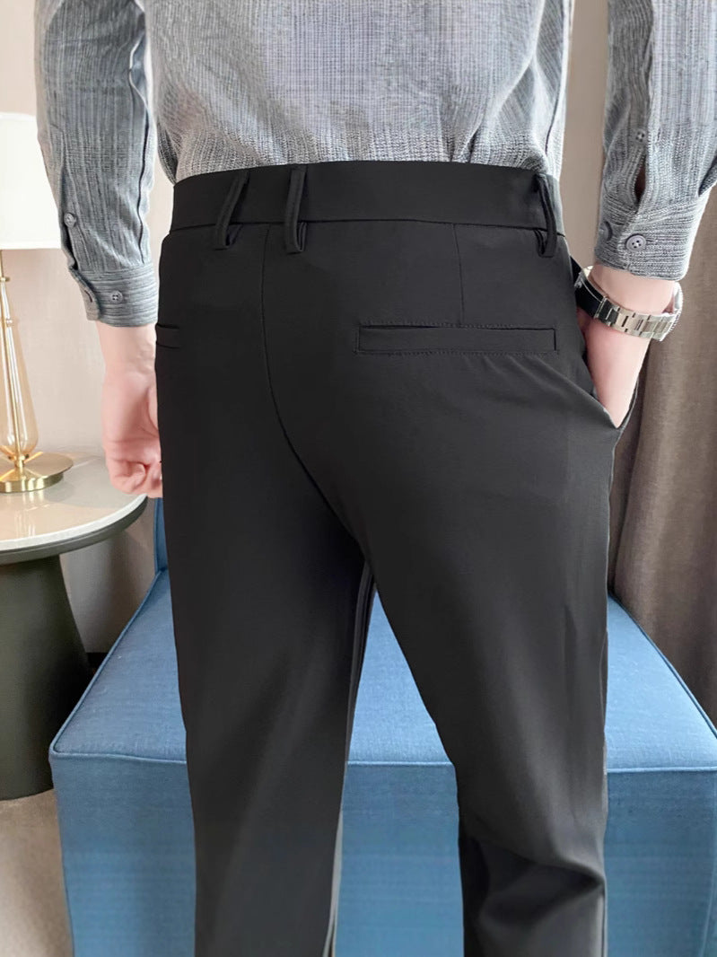 Korean Style Small Western Trousers Men's Autumn and Winter Business Slim-fit Straight Ankle-length Pants 2024 New Arrival Light Luxury Suit Trousers