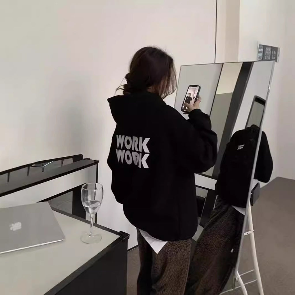 Hd3315 # 250g Korean Style Ins Velvet Letter Hoodie Loose Hooded Sweatshirt Long-Sleeved Pullover Top