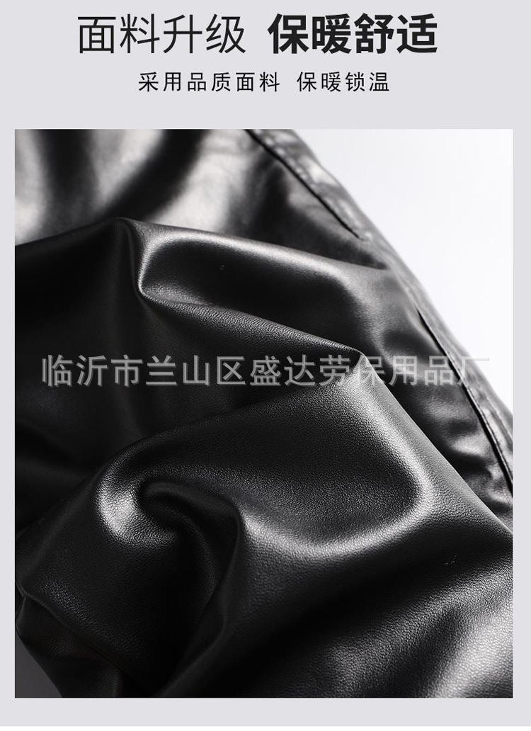 Leather pants men's fleece-lined thickened middle-aged and elderly men's leather pants work pants Waterproof high waist loose autumn and winter PU leather