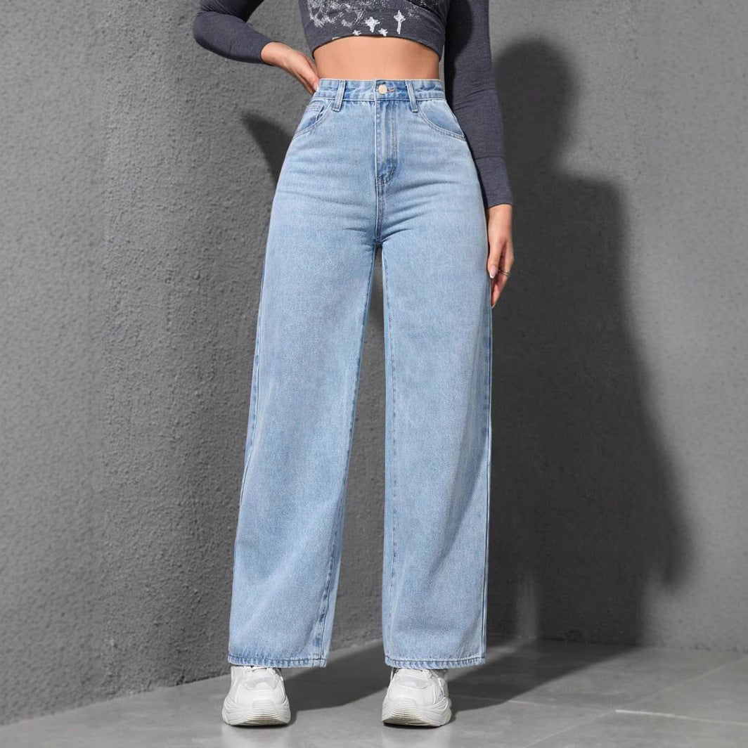American Wide-Leg Jeans for Women 2025 Spring New Style Washed Loose Slimming Look Straight Floor-Length Denim Pants Jeans