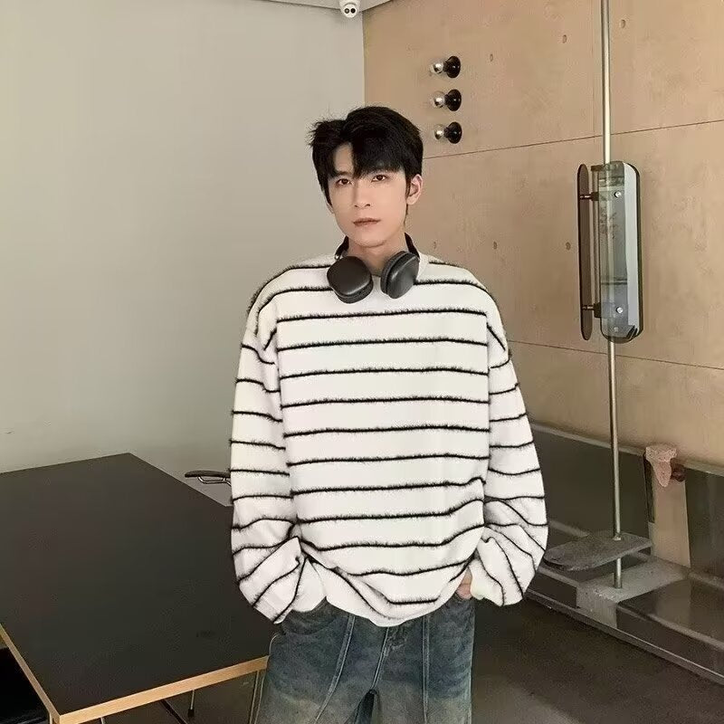 Striped Sweater Men's and Women's Autumn and Winter American Style Retro Laid-back Style Round Neck Loose All-match High-end Sweater Top