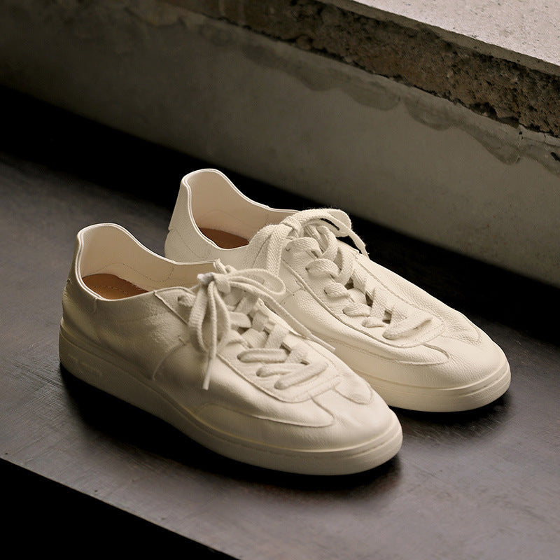 Retro Breathable First-Layer Cowhide Casual Sneakers 2024 Summer New Fashion Versatile White Shoes Men's Low-Top Trendy Shoes