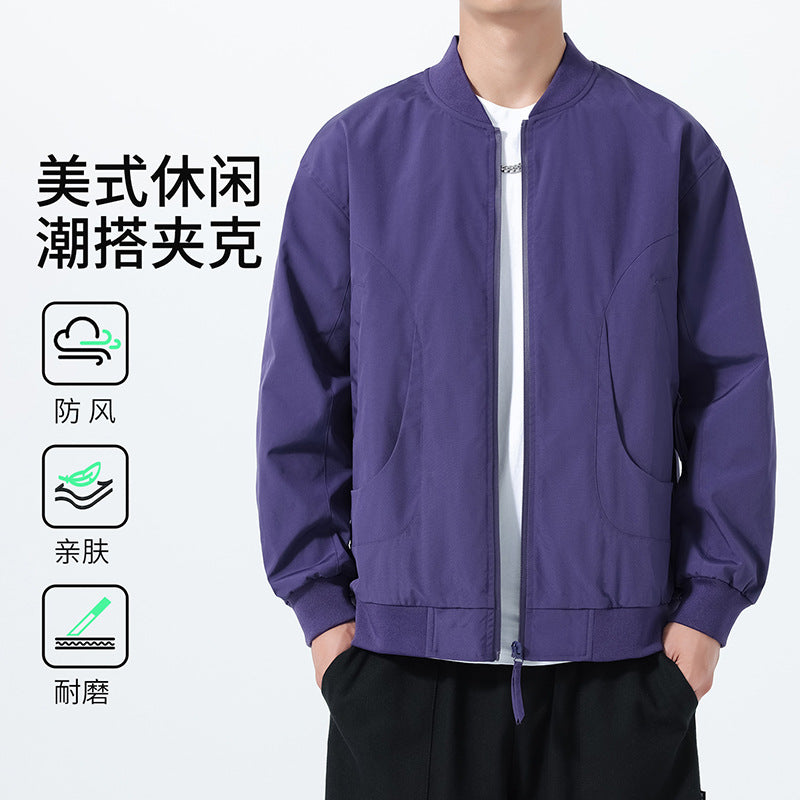 2025 Men's Jacket Simple Coat Youth Top Trendy Baseball Jacket Fashion Business Single Jacket Men's Wholesale