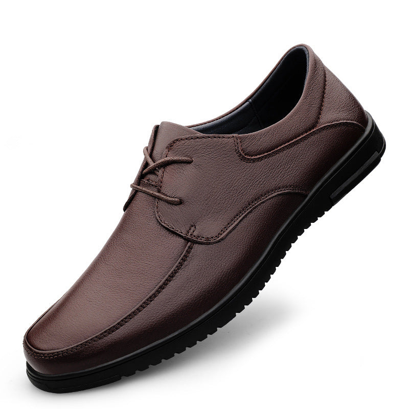 Men's First-Layer Leather Shoes, Business Formal Wear, Men's Middle-Aged Soft-Soled Cowhide Dad Shoes, Summer Breathable Lace-Up Genuine Leather Men's Shoes