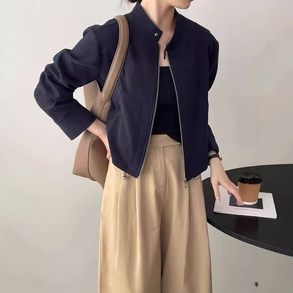American Style Retro Collar Chanel Style Coat Women's Autumn New Casual Handsome BF Style Jacket Biker Coat Trendy