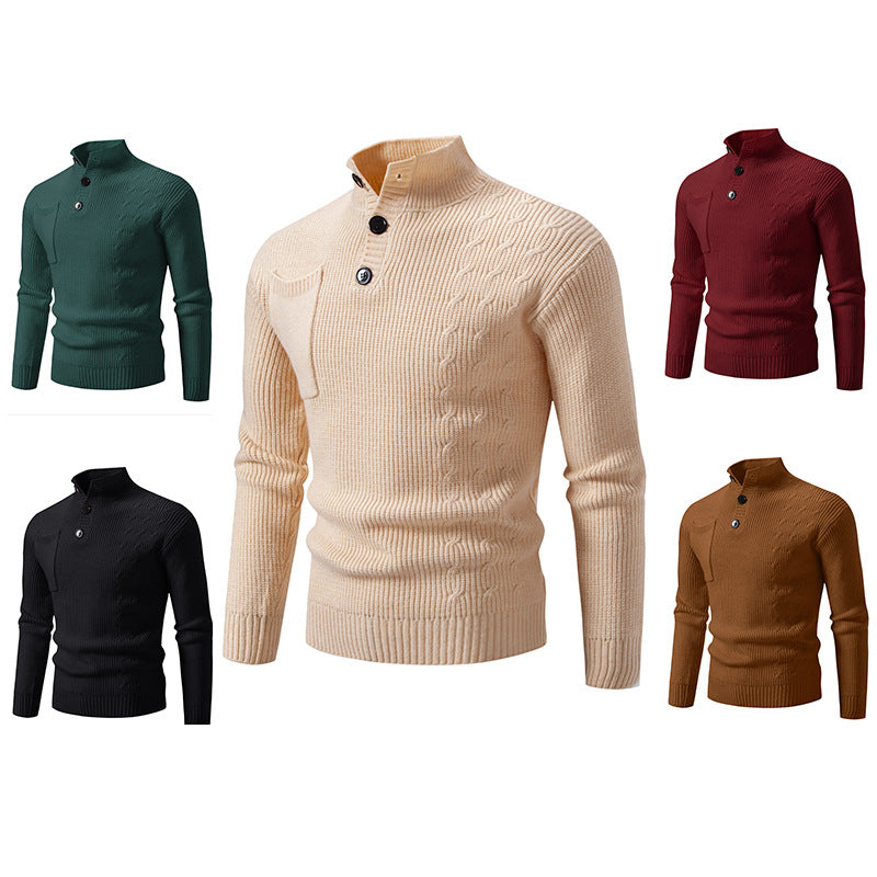 Sweater Men's Autumn and Winter Loose Warm Thick Line Semi-turtleneck Knitted Sweater Base Loose Coat Sweater in stock Hair