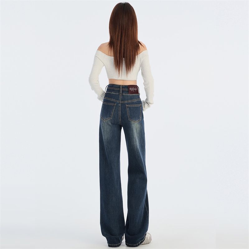 2024 Autumn and Winter New High Waist Double Buckle Slimming Stretch Narrow Straight Jeans for Women JEANS WOMEN
