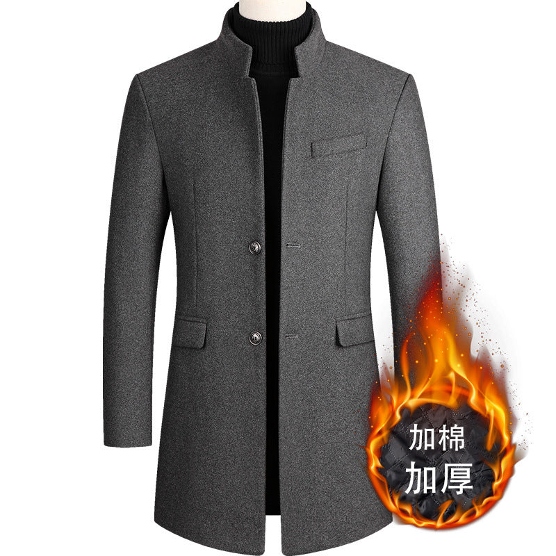 2024 Autumn and Winter Men's Woolen Coat Long Windbreaker cotton and thickening Men's Coat Dragon and Phoenix Men's Jacket